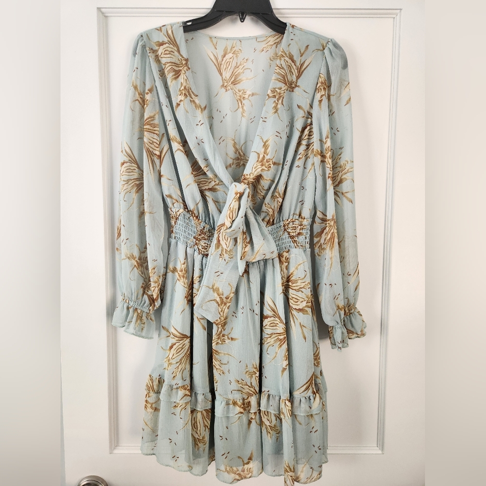 Floral Print Long Sleeve Dress - Size M
